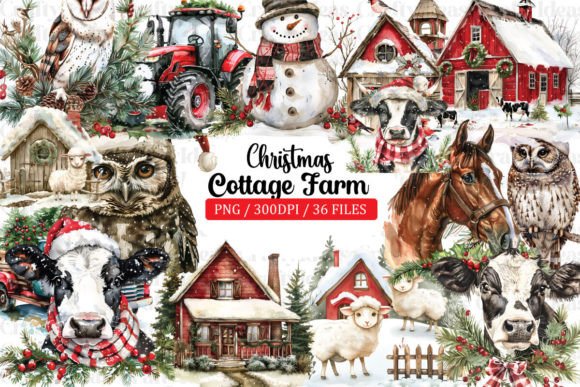 Download Cottage Farm Christmas Clipart Bundle - Christmas clipart Collection