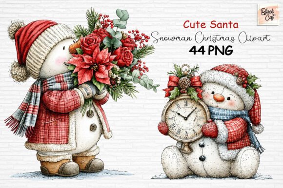 Download Cute Santa Snowman Christmas Clipart PNG - Christmas clipart Collection