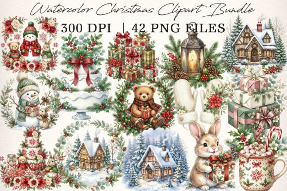 Download Watercolor Christmas Clipart Bundle - Christmas clipart Collection